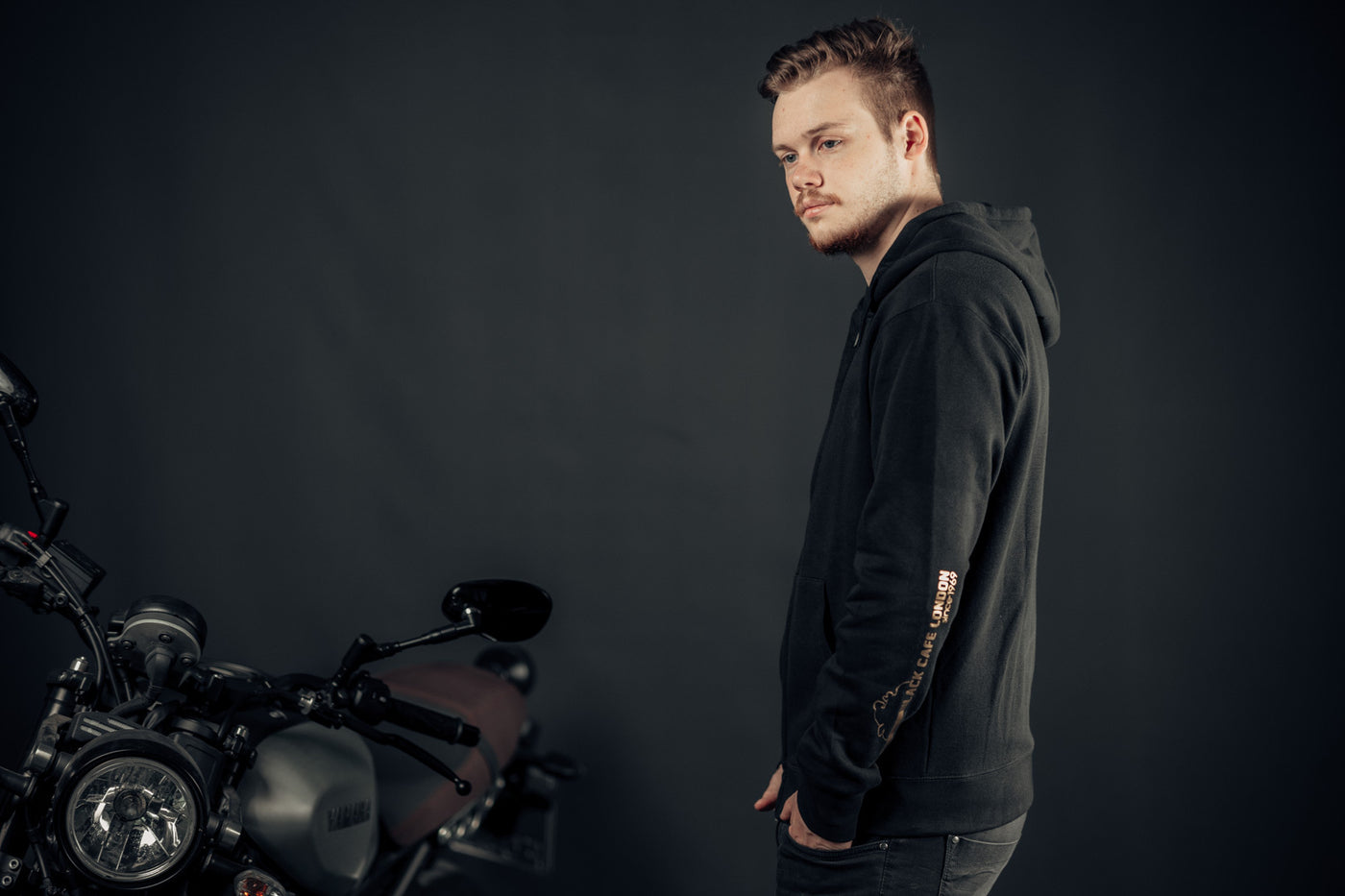 Black-Cafe London Retro Stripe Zip Hoodie