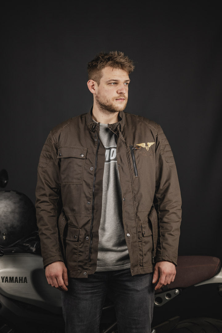 Black-Cafe London Exit Motorcycle Textile Jacket#color_brown