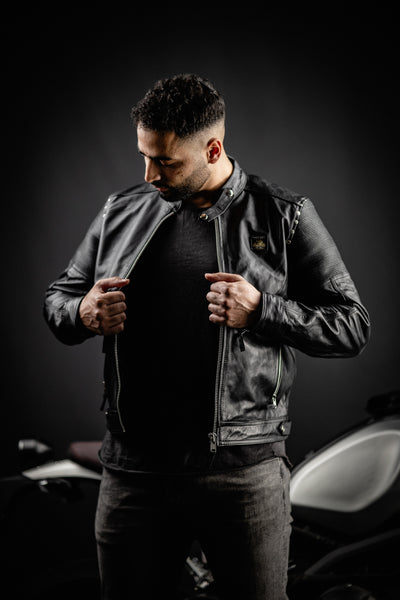 Black-Cafe London Milano 2.0 Motorcycle Leather Jacket#color_black