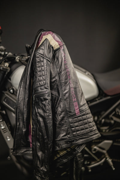 Black-Cafe London Barcelona Motorcycle Leather Jacket#color_black