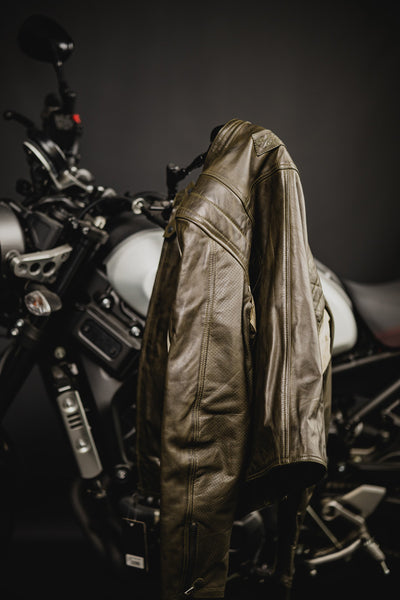 Black-Cafe London Vintage Motorcycle Leather Jacket#color_dark-green