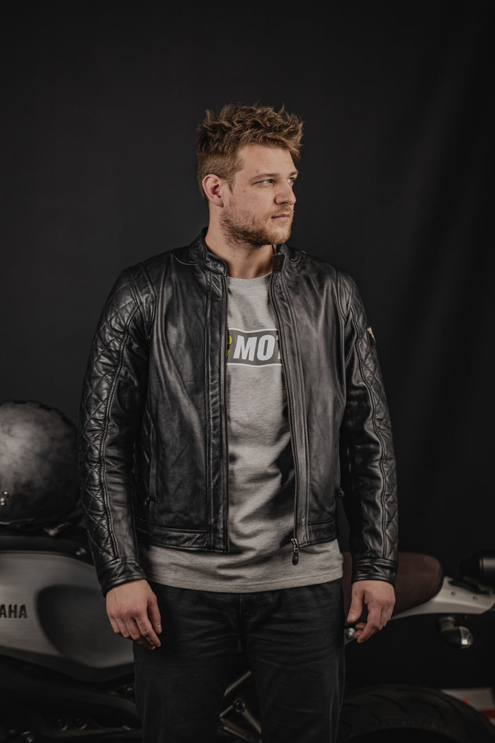 Black-Cafe London Gorgan II Motorcycle Leather Jacket#color_black