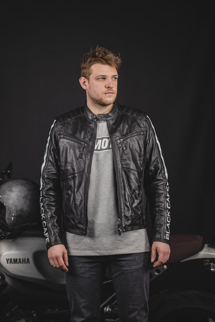 Black-Cafe London Toronto Chaqueta de cuero de motocicleta