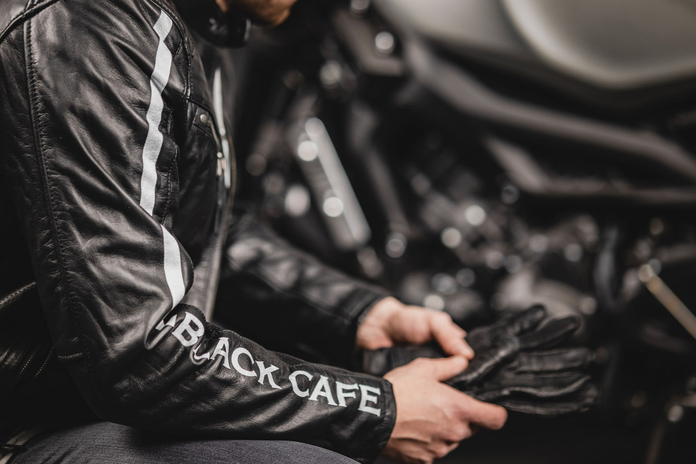 Black-Cafe London Toronto Chaqueta de cuero de motocicleta