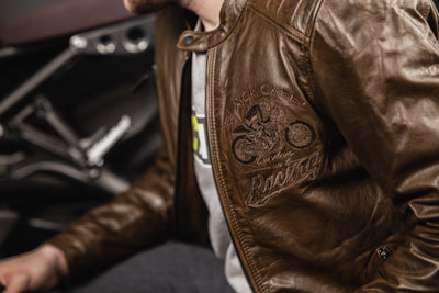 Black Cafe London Houston Motorcycle Leather Jacket#color_dark-brown