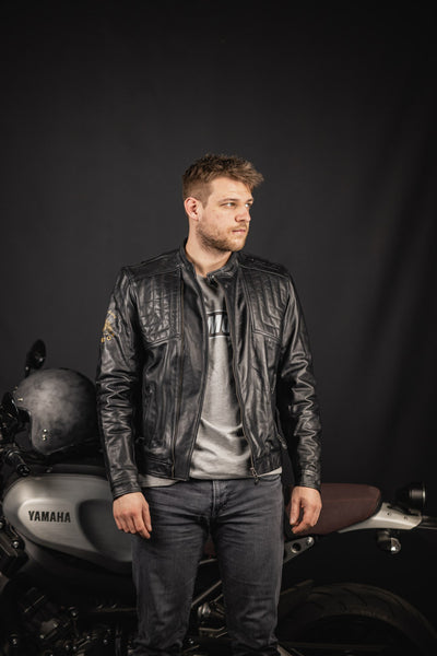 Black-Cafe London Sari Motorcycle Leather Jacket#color_black