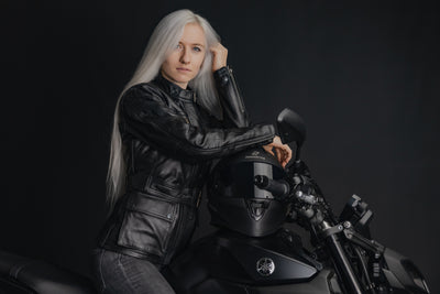 Black-Cafe London Madrid Ladies Motorcycle Leather Jacket#color_black