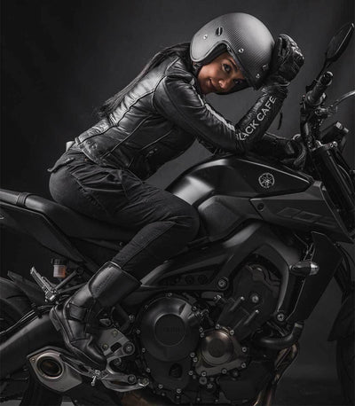 Black-Cafe London Toronto Ladies Motorcycle Leather Jacket#color_black-white