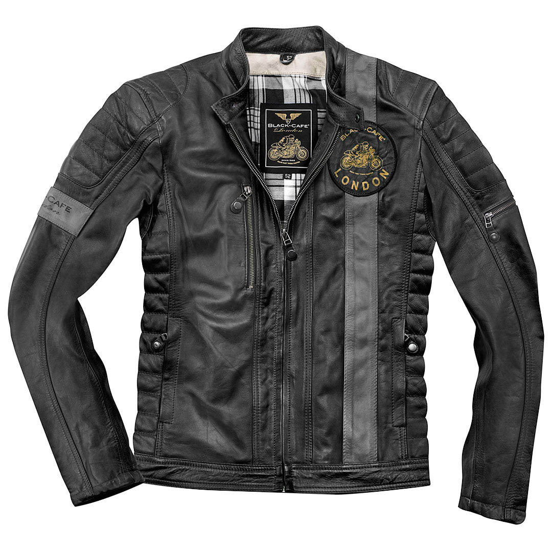 Black-Cafe London Paris 2019 Motorcycle Leather Jacket#color_black-grey