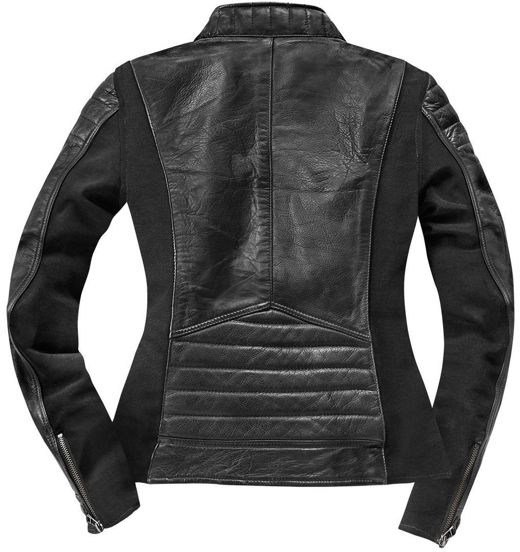 Black-Cafe London Semnan Ladies Motorcycle Leather Jacket#color_black
