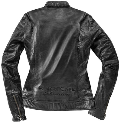 Black-Cafe London Ilam Ladies Motorcycle Leather Jacket#color_black