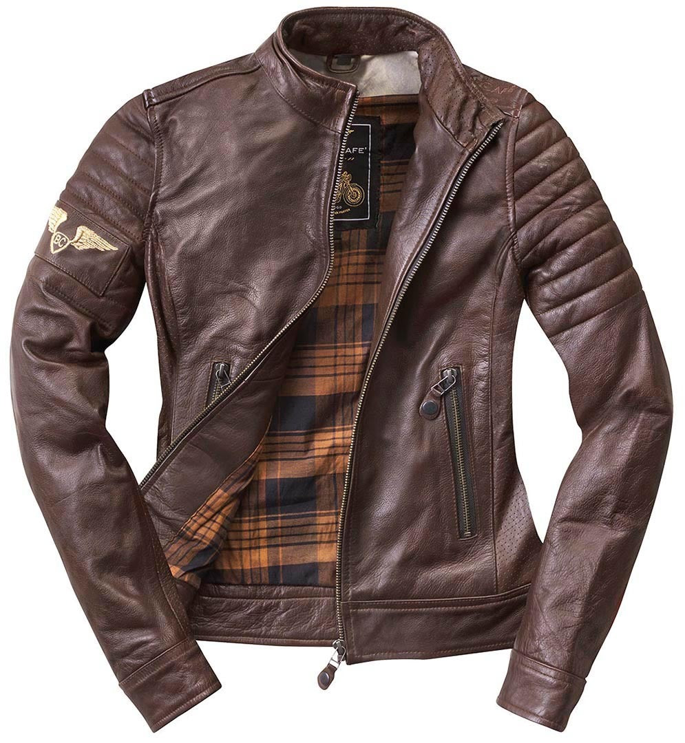 Black-Cafe London Ilam Ladies Motorcycle Leather Jacket#color_brown