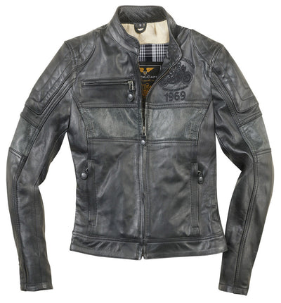 Black-Cafe London Shona II Ladies Motorcycle Leather Jacket#color_