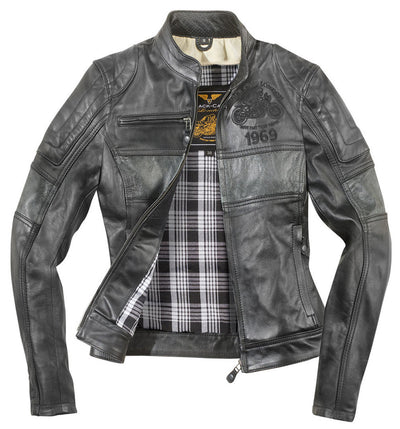Black-Cafe London Shona II Ladies Motorcycle Leather Jacket#color_