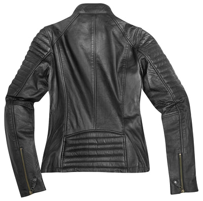 Black-Cafe London Shona Ladies Motorcycle Leather Jacket#color_black