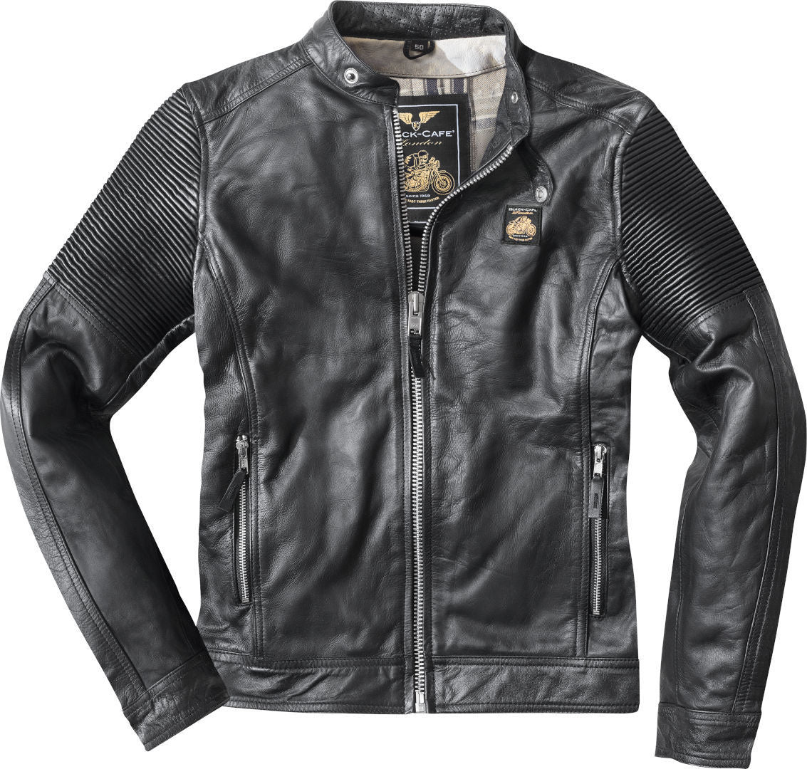Black-Cafe London Milano Motorcycle Leather Jacket#color_black