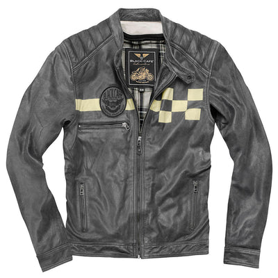 Black-Cafe London SevenT Motorcycle Leather Jacket#color_black
