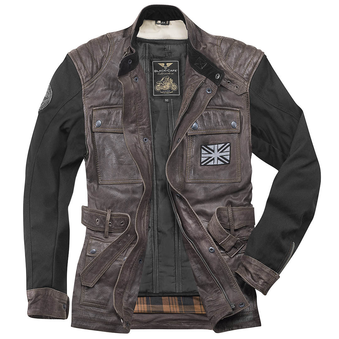 Black-Cafe London Retro Chaqueta de cuero de motocicleta