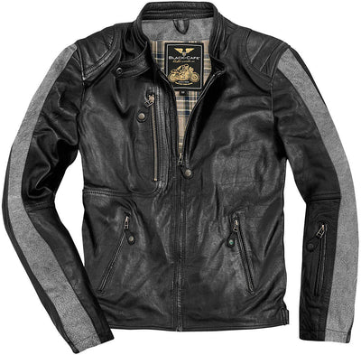 Black-Cafe London Vintage Motorcycle Leather Jacket#color_black