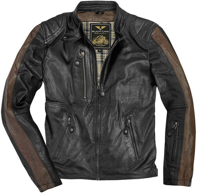 Black-Cafe London Vintage Motorcycle Leather Jacket#color_black-brown