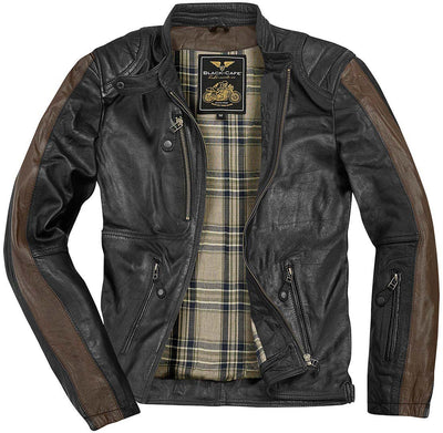 Black-Cafe London Vintage Motorcycle Leather Jacket#color_black-brown