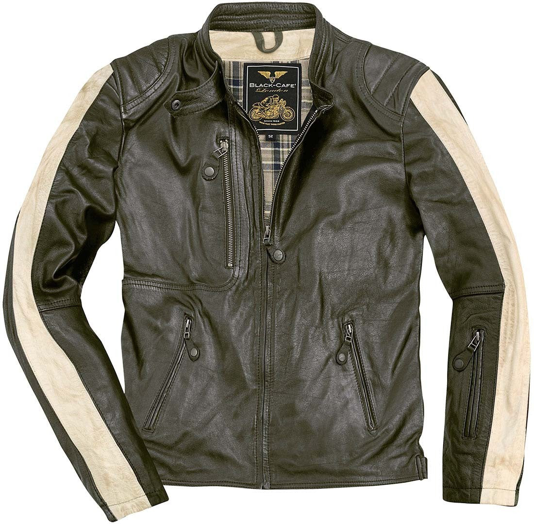 Black-Cafe London Vintage Motorcycle Leather Jacket#color_dark-green