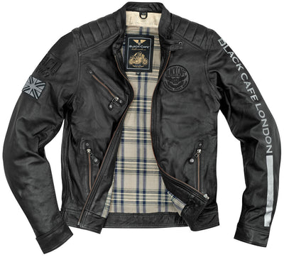 Black-Cafe London Shanghai Motorcycle Leather Jacket#color_black-white