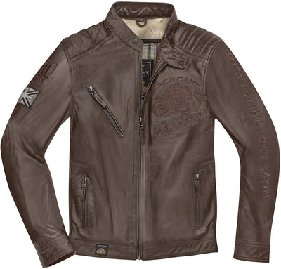 Black-Cafe London Tokio Motorcycle Leather Jacket#color_brown