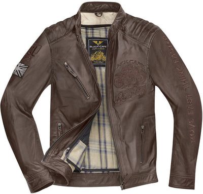 Black-Cafe London Tokio Motorcycle Leather Jacket#color_brown