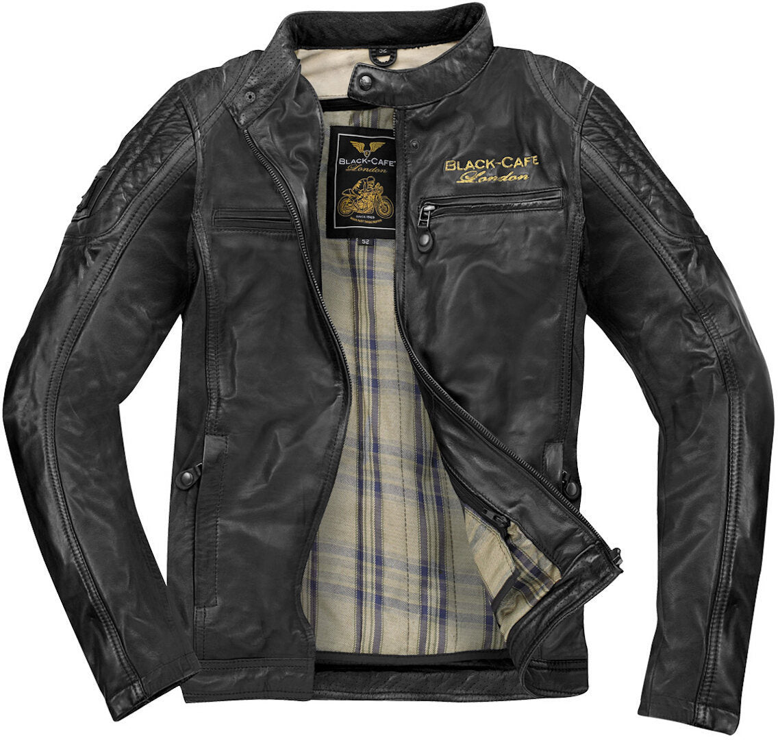 Black-Cafe London Miami Motorcycle Leather Jacket#color_black