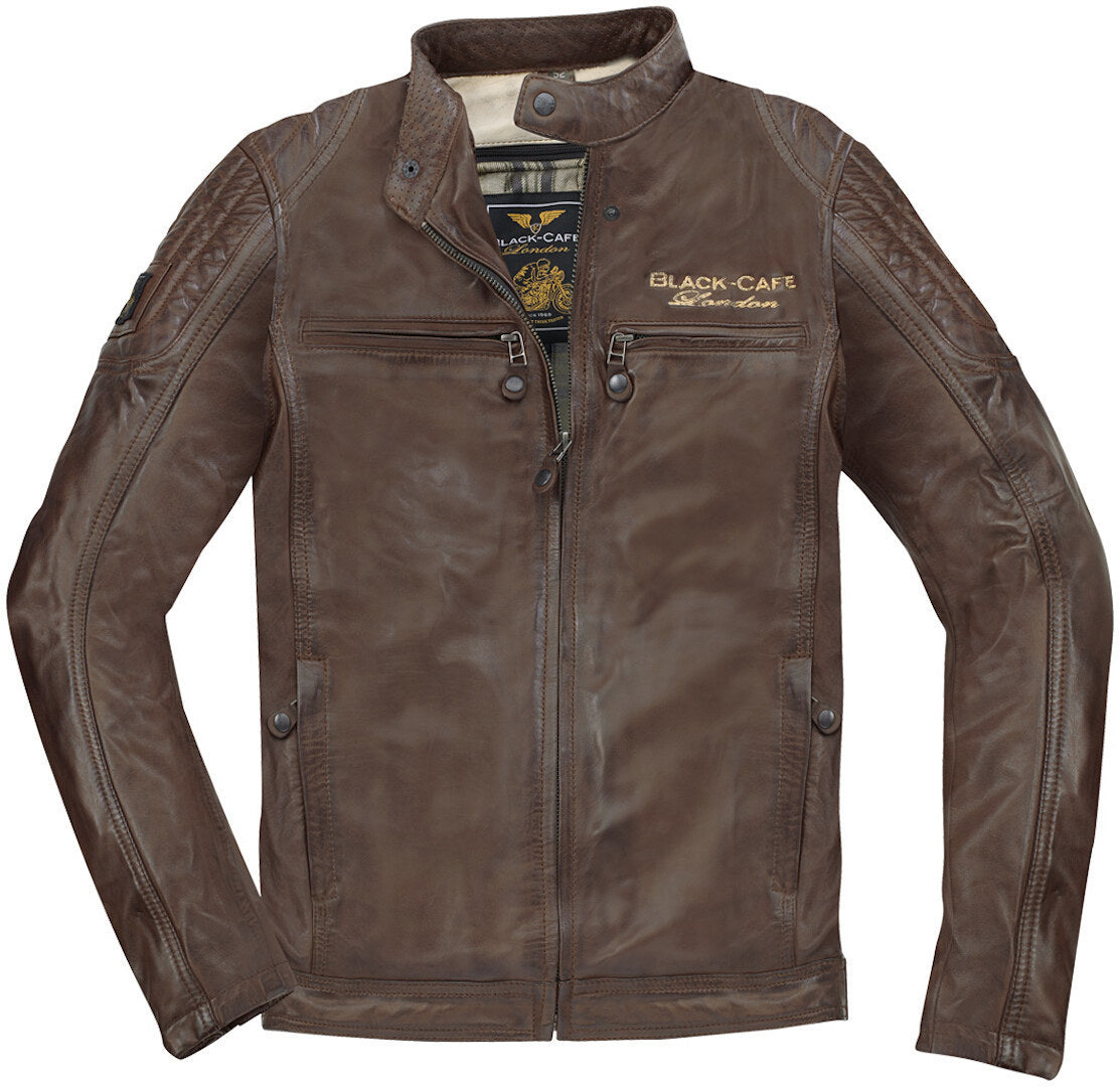 Black-Cafe London Miami Motorcycle Leather Jacket#color_brown