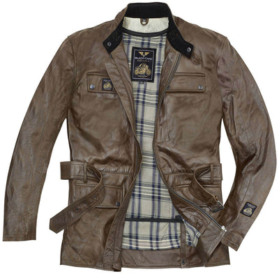 Black-Cafe London Kairo Motorcycle Leather Jacket#color_brown