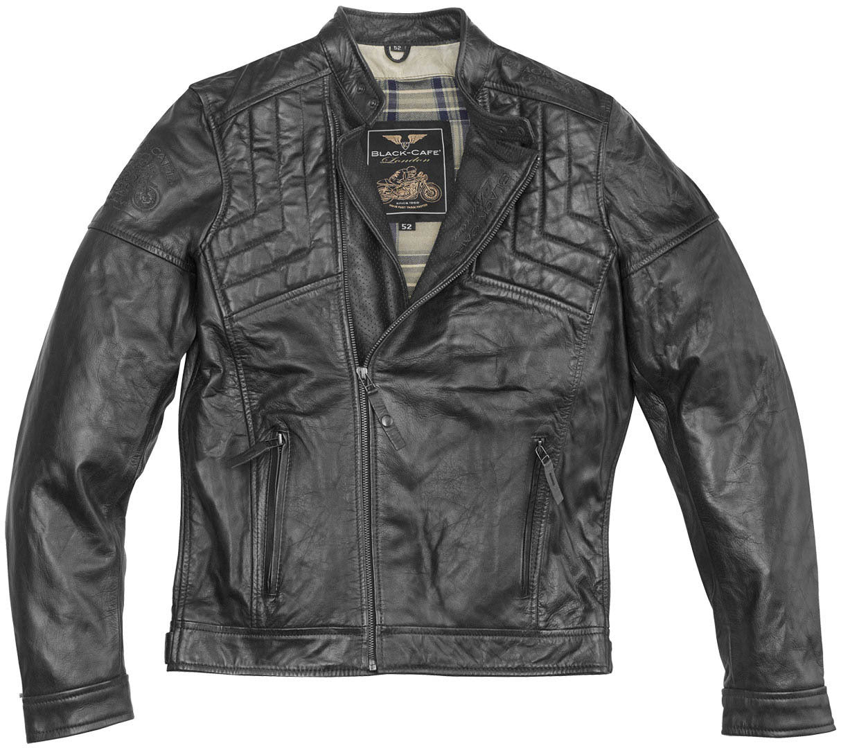 Black-Cafe London Philadelphia Motorcycle Leather Jacket#color_black