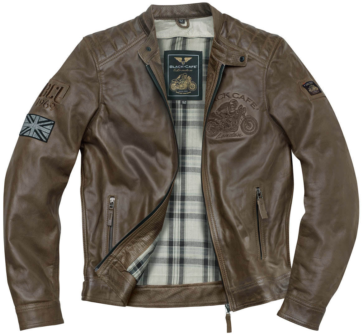 Black-Cafe London Bangkok Motorcycle Leather Jacket#color_brown