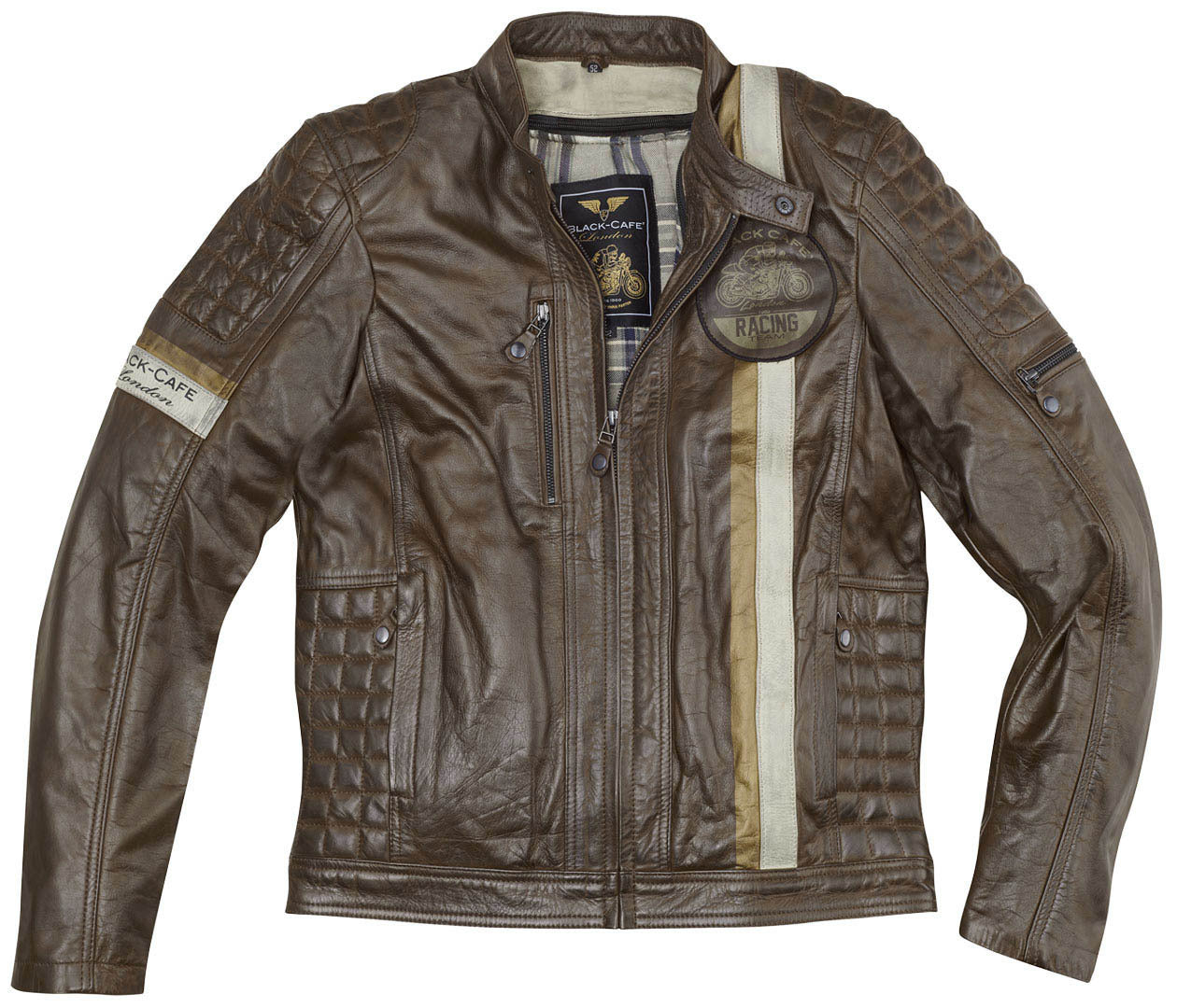 Black-Cafe London Barcelona Motorcycle Leather Jacket#color_brown