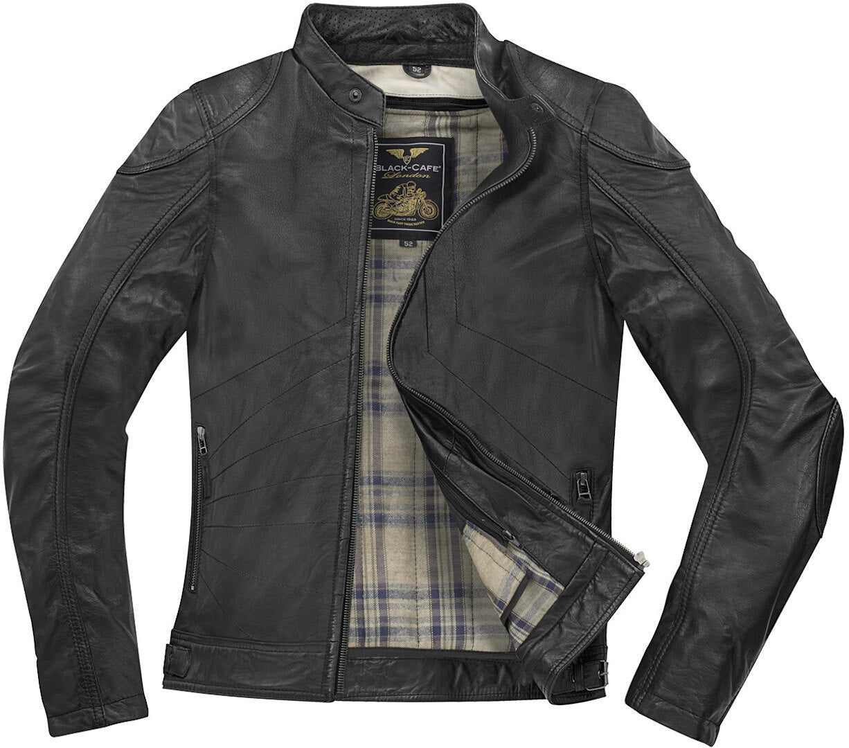 Black-Cafe London Atlanta Motorcycle Leather Jacket#color_black