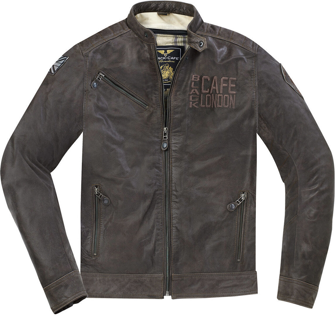 Black-Cafe London Sydney Motorcycle Leather Jacket#color_brown