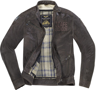 Black-Cafe London Sydney Motorcycle Leather Jacket#color_brown