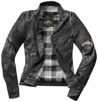Black-Cafe London Amol Ladies Motorcycle Leather Jacket#color_black