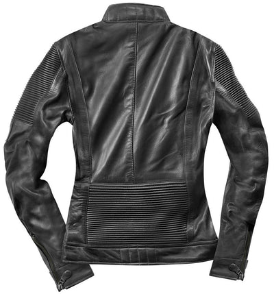 Black-Cafe London Amol Ladies Motorcycle Leather Jacket#color_black