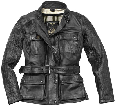 Black-Cafe London Madrid Ladies Motorcycle Leather Jacket#color_black