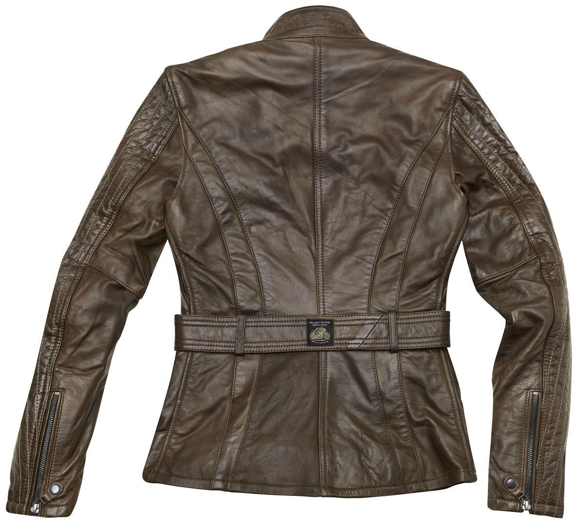 Black-Cafe London Madrid Ladies Motorcycle Leather Jacket#color_brown