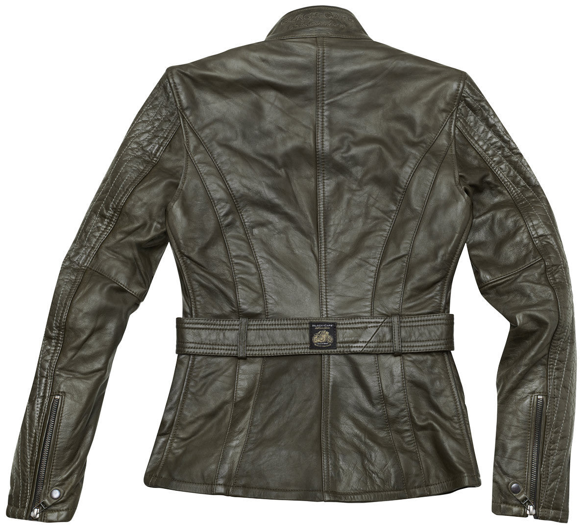 Black-Cafe London Madrid Ladies Motorcycle Leather Jacket#color_dark-green