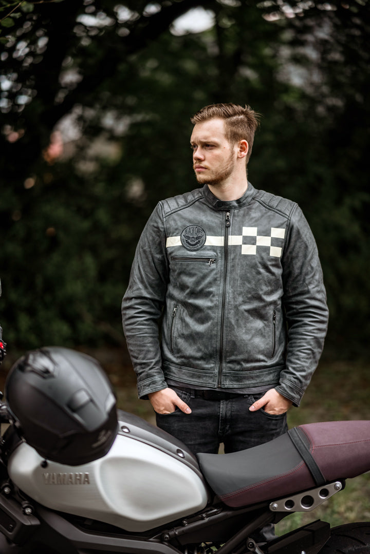 Black-Cafe London SevenT Motorcycle Leather Jacket#color_black