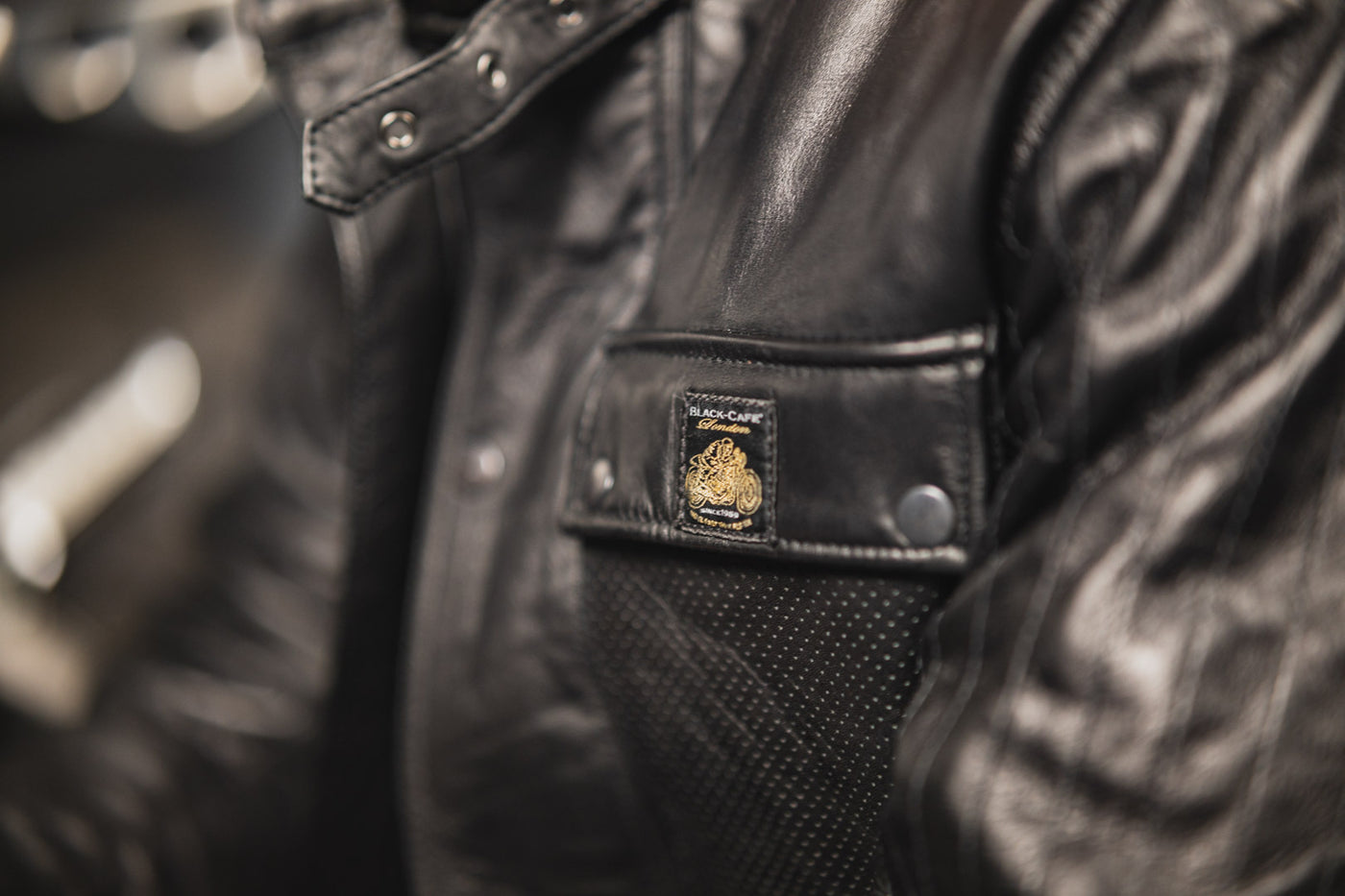 Black-Cafe London Madrid Motorcycle Leather Jacket#color_black