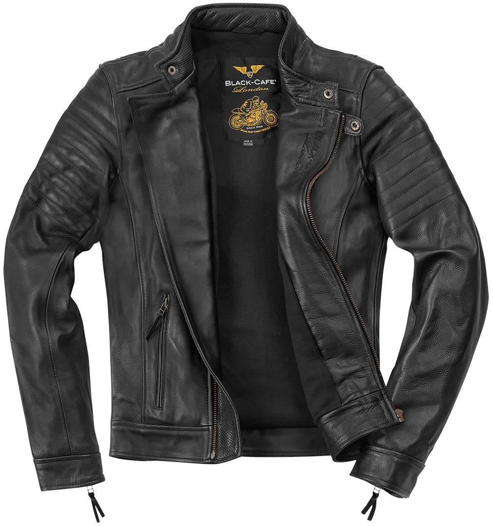 Black-Cafe London Malayer Motorcycle Leather Jacket#color_black