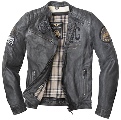 Black-Cafe London Rocka Motorcycle Leather Jacket#color_black