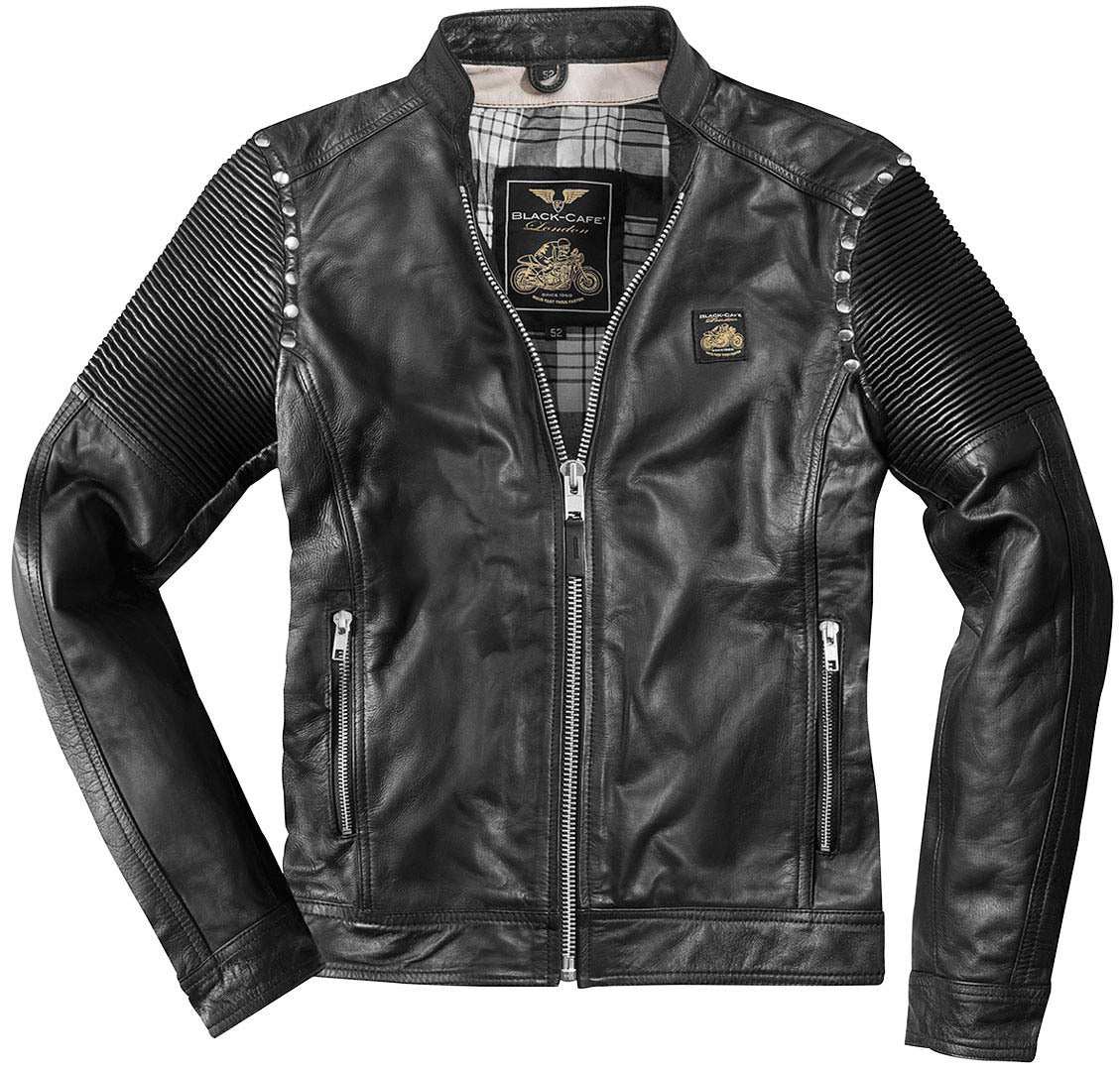 Black-Cafe London Milano 2.0 Motorcycle Leather Jacket#color_black