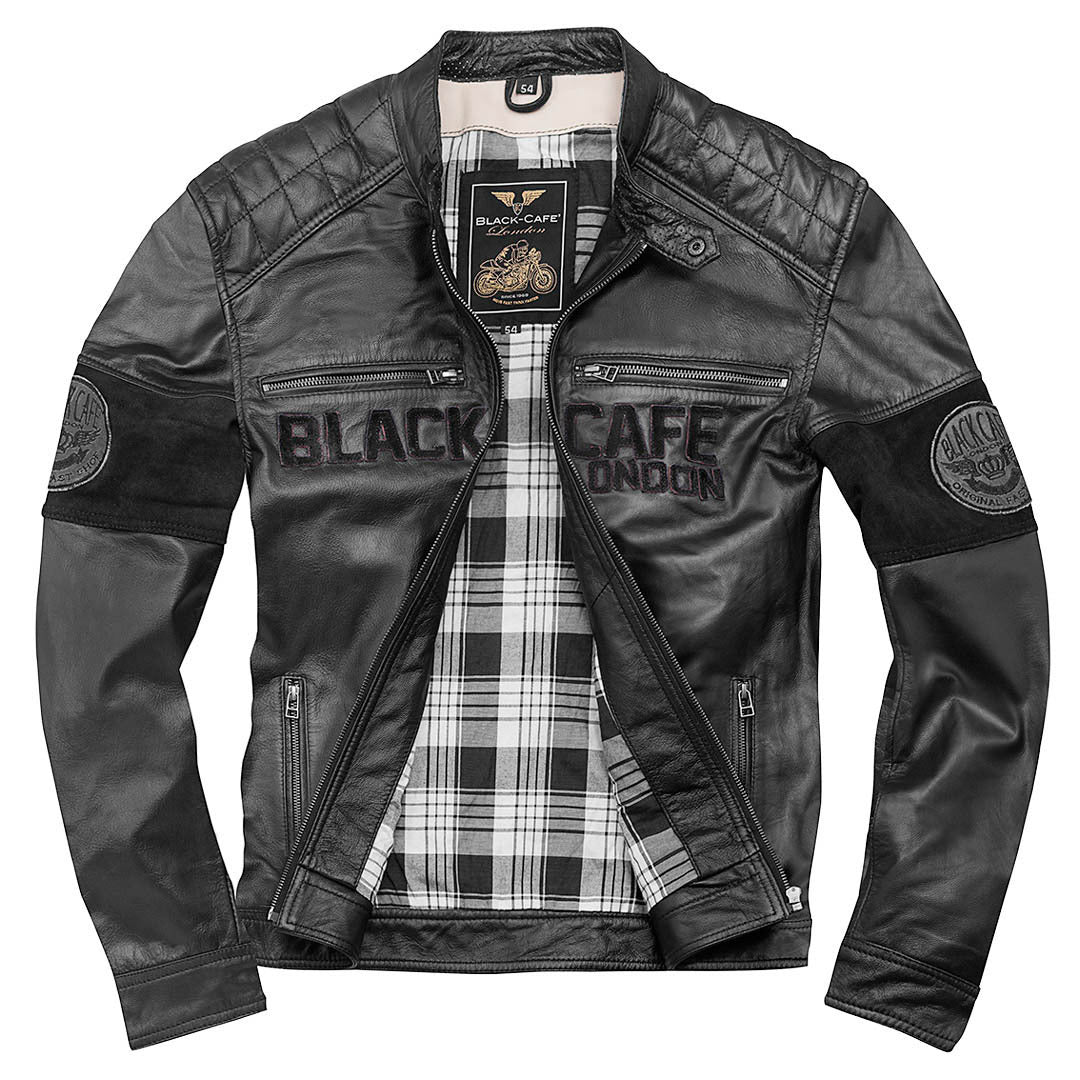 Black-Cafe London New York Motorcycle Leather Jacket#color_black