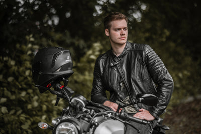 Black-Cafe London Malayer Motorcycle Leather Jacket#color_black